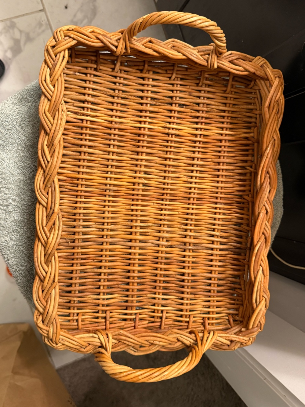 Woven Rattan Serving Tray with Handles - Light Brown - Picture 4 of 4